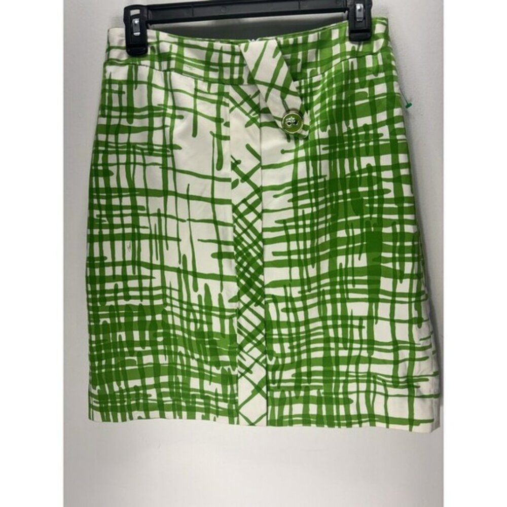 Trina Turk  Women’s Windowpane Print Pencil Skirt Cotton Silk Green Made UsaSz 6